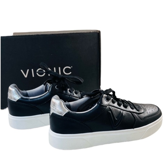 VIONIC Kimmie Court Sneakers, Women’s, Black/Silver, Size 6.5 NEW in Box‎